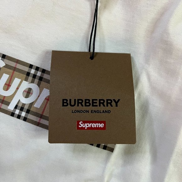 Supreme Burberry White Box Logo Tee Shirt Size Small - Picture 4 of 8